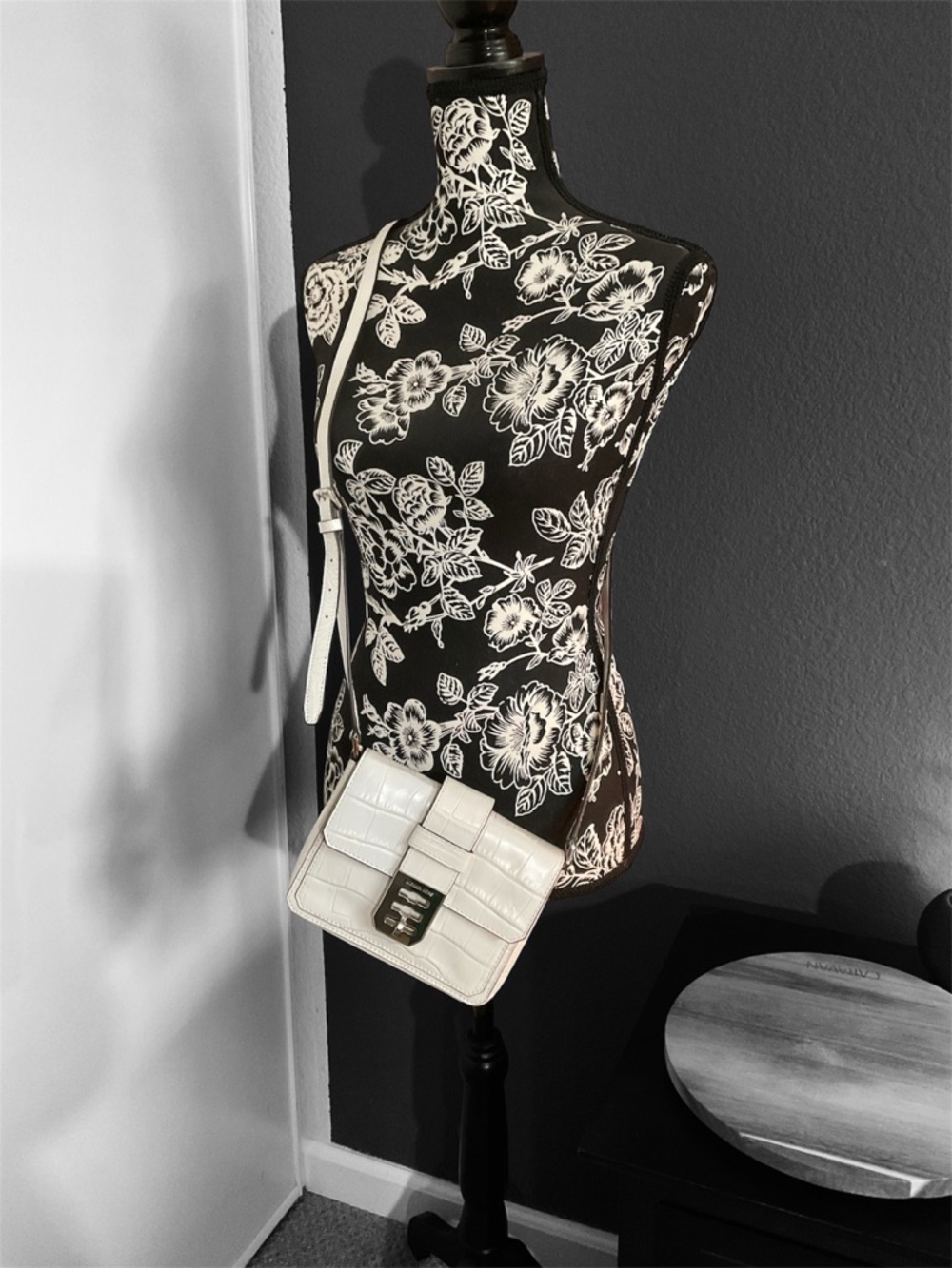 Michael Kors White Croc-Embossed Leather Crossbody with Silver Hardware